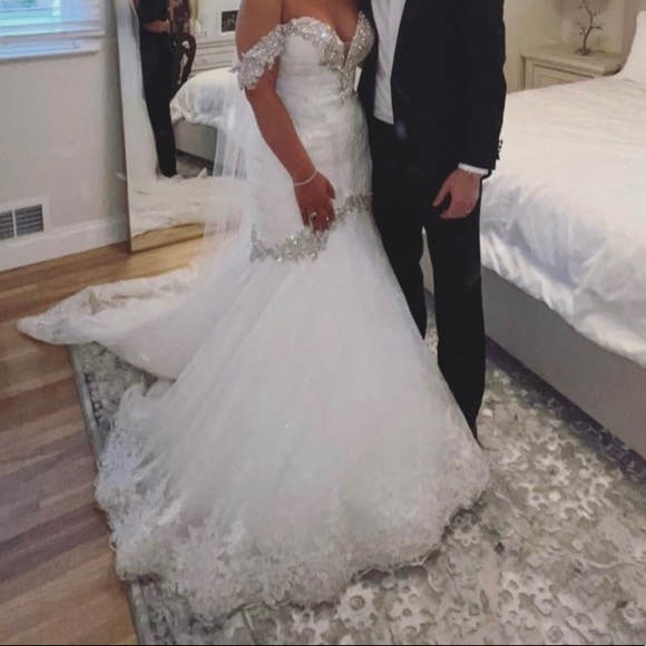 Castle couture bridal off the shoulder mermaid wedding dress with corset back